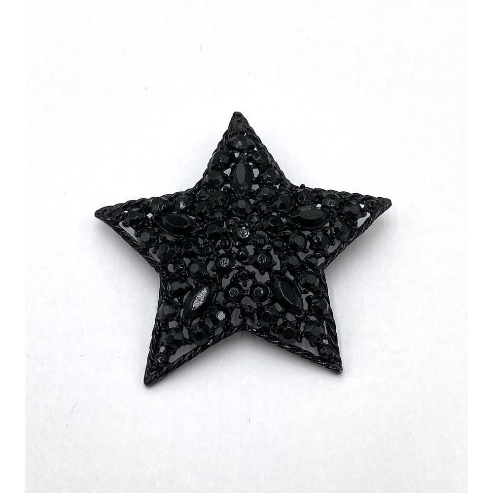 M. Jent Black Star Brooch Pin Metal Filigree Vintage